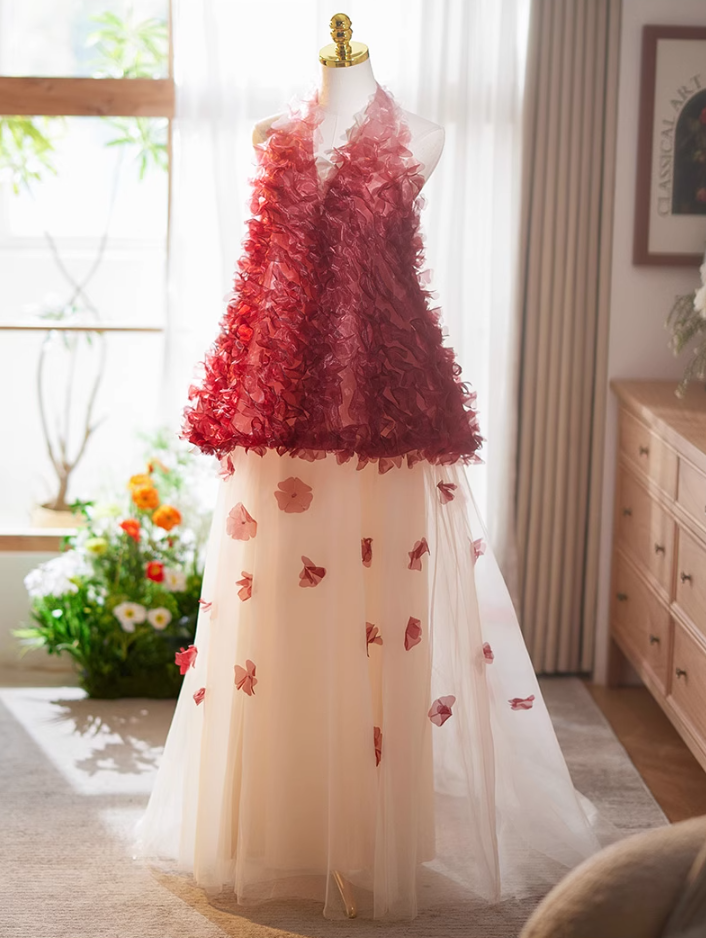 Hot Girls Halter Neck A-Line Backless Sweet 16 Gowns Layered Tulle Appliques Beads Prom Dress AP5069
