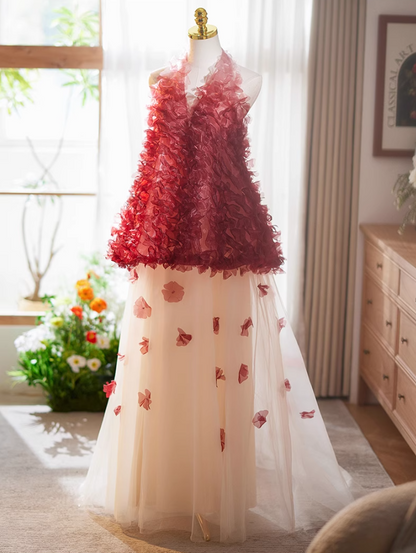 Hot Girls Halter Neck A-Line Backless Sweet 16 Gowns Layered Tulle Appliques Beads Prom Dress AP5069