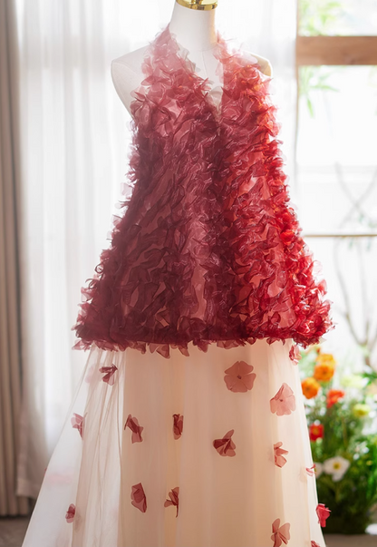Hot Girls Halter Neck A-Line Backless Sweet 16 Gowns Layered Tulle Appliques Beads Prom Dress AP5069