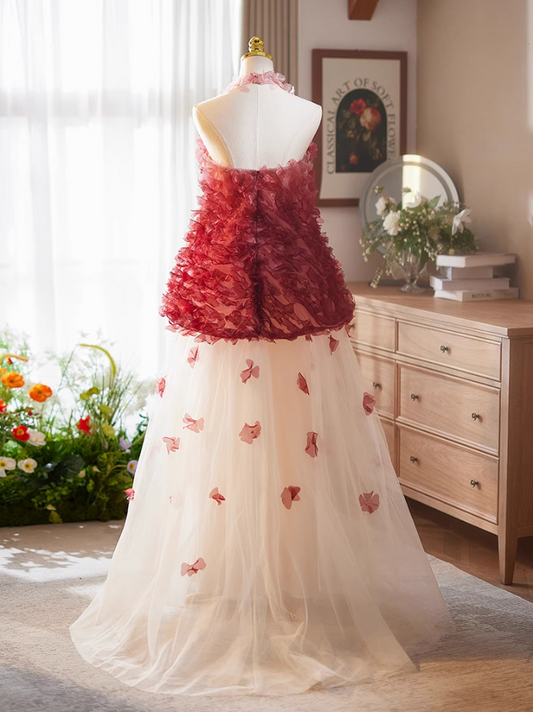 Hot Girls Halter Neck A-Line Backless Sweet 16 Gowns Layered Tulle Appliques Beads Prom Dress AP5069