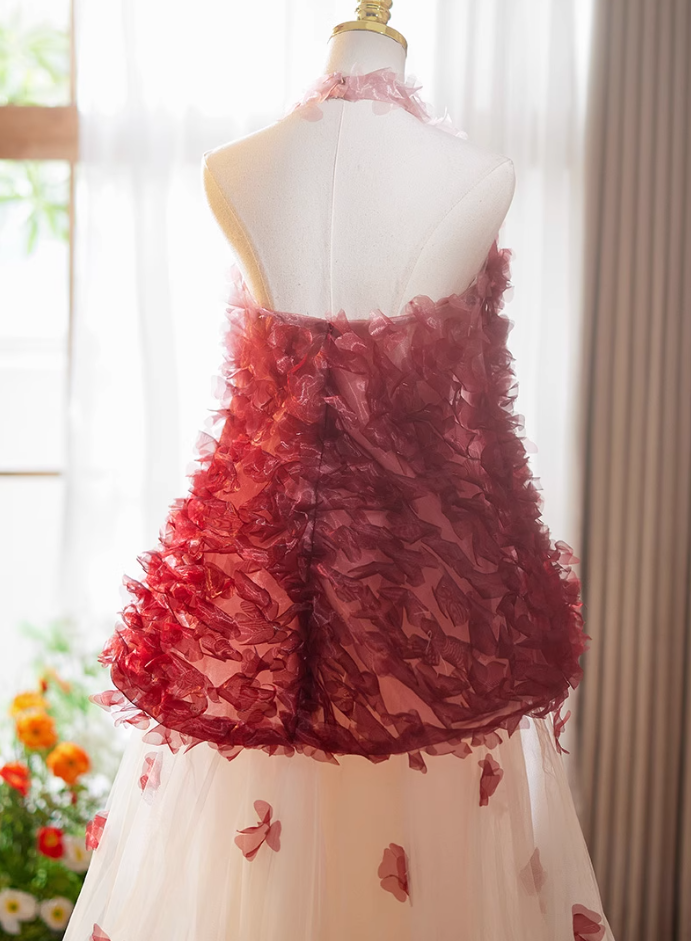 Hot Girls Halter Neck A-Line Backless Sweet 16 Gowns Layered Tulle Appliques Beads Prom Dress AP5069