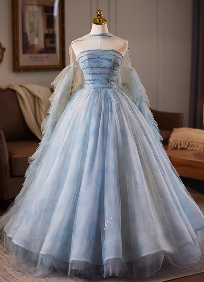 Lovely Strapless A-Line Pleated Sweet 16th Gowns Beading Layered Tulle Prom Dress AP5074