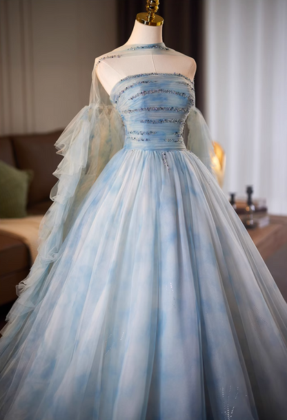 Lovely Strapless A-Line Pleated Sweet 16th Gowns Beading Layered Tulle Prom Dress AP5074