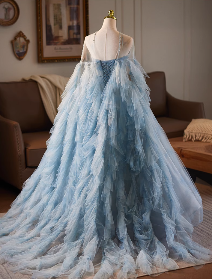 Lovely Strapless A-Line Pleated Sweet 16th Gowns Beading Layered Tulle Prom Dress AP5074