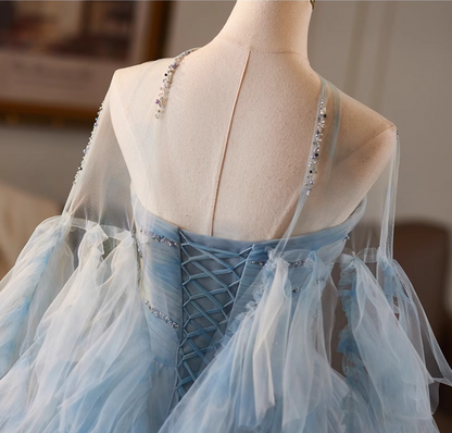 Lovely Strapless A-Line Pleated Sweet 16th Gowns Beading Layered Tulle Prom Dress AP5074