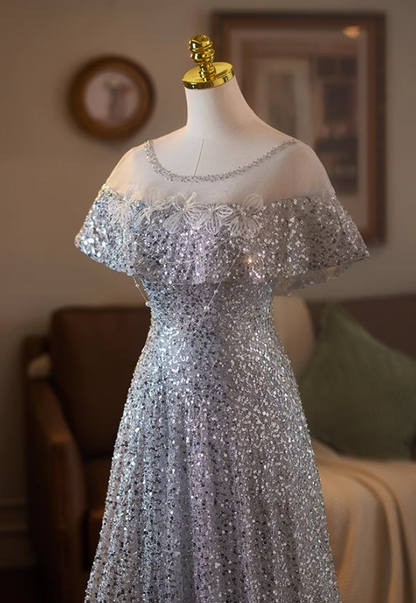 Enchanting Jewel Neck A-Line Short Sleeve Sweet 16th Gowns Sequins Beading Appliques Prom Dress AP5077