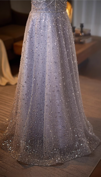 Wonderful V Neck A-Line Short Sleeve Sweet 16th Gowns Sequins Beading Prom Dress AP5079
