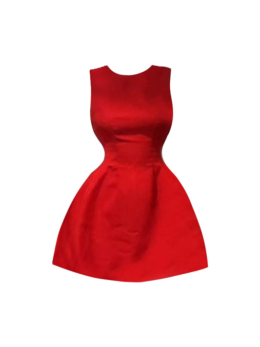Appealing A-Line Date Nights Mini Skirt Vibrant Red Sleeveless Round Neck Short Dress AP5081