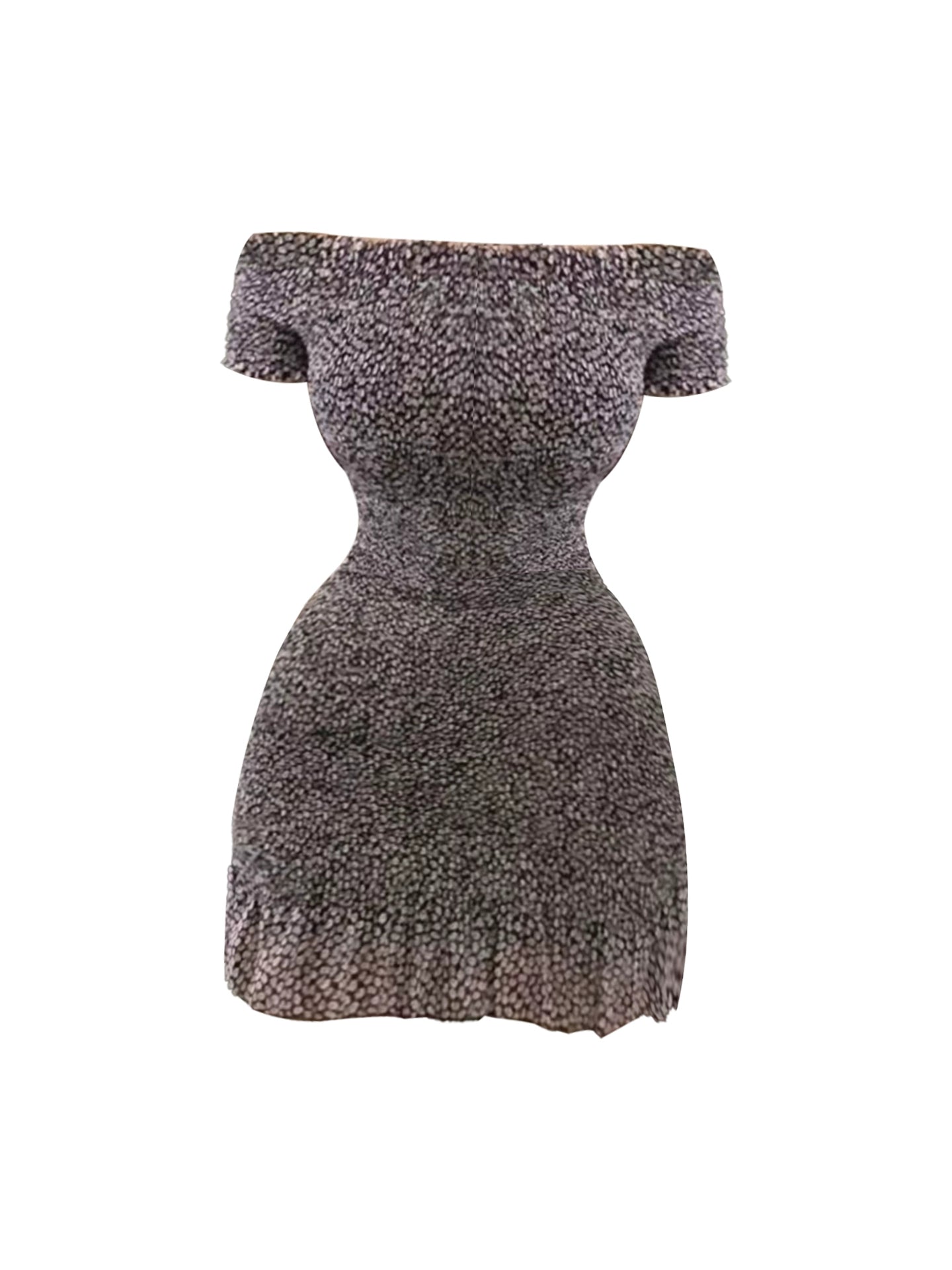 Splendid Black & White Ditsy Dot Sheath Mini Skirt Off-Shoulder Short Sleeve Ruched Details Short Dress AP5083