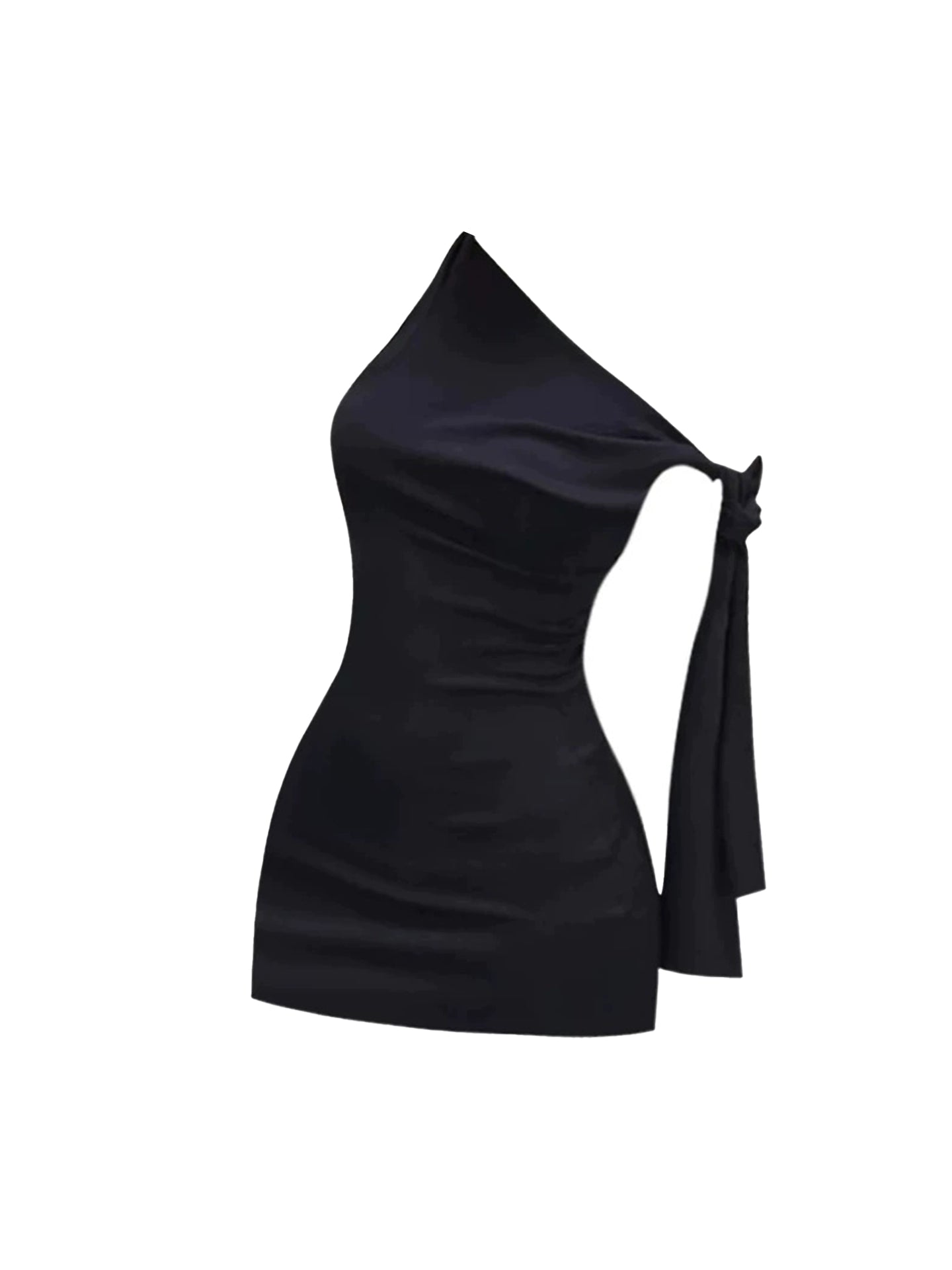 Retro-Inspired One-Shoulder Bodycon Mini Dress Simple Date Nights Wrap Waist Short Dress AP5097