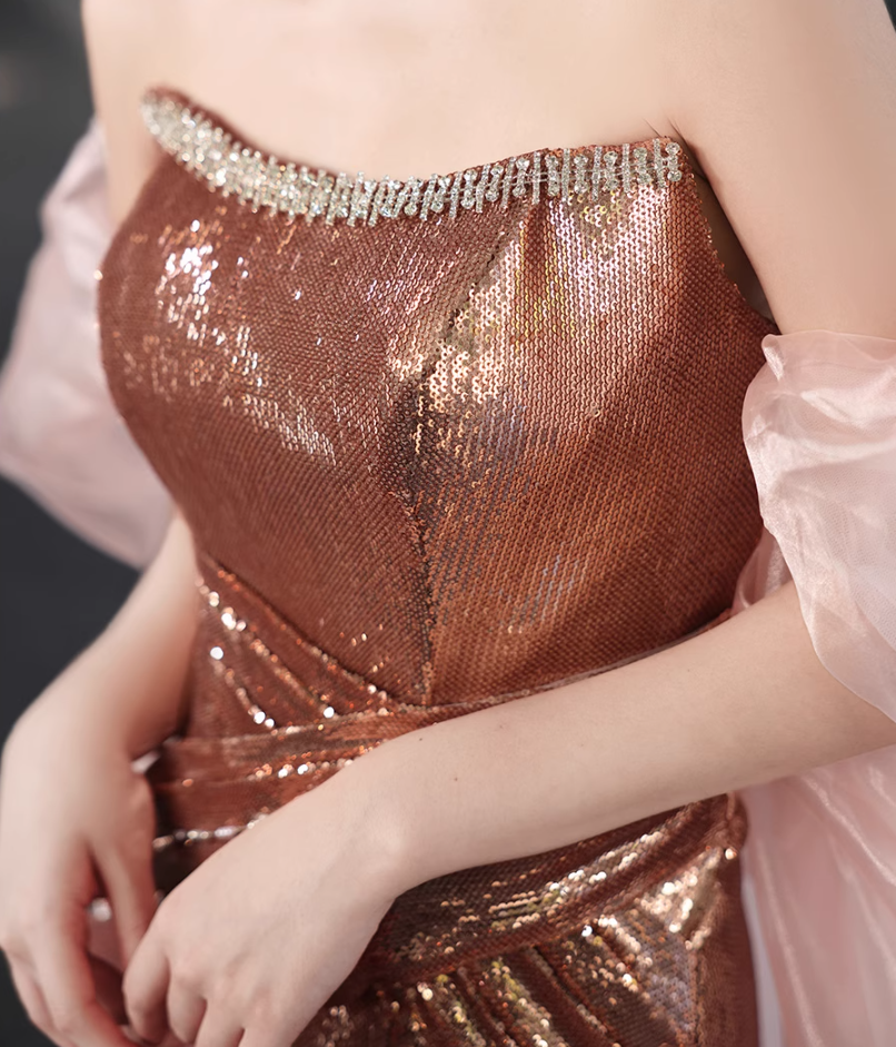 Luxurious Strapless Evening Mermaid Gowns Sequins Beading High-Slit Prom Dress AP5100