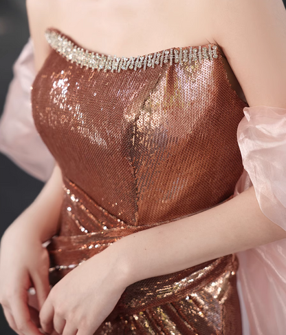 Luxurious Strapless Evening Mermaid Gowns Sequins Beading High-Slit Prom Dress AP5100