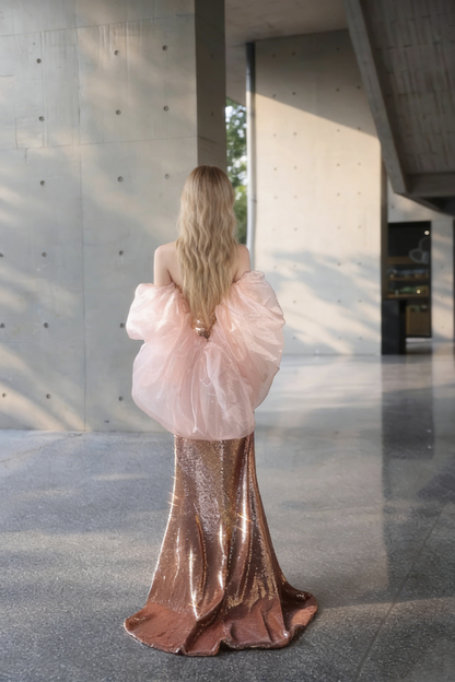 Luxurious Strapless Evening Mermaid Gowns Sequins Beading High-Slit Prom Dress AP5100