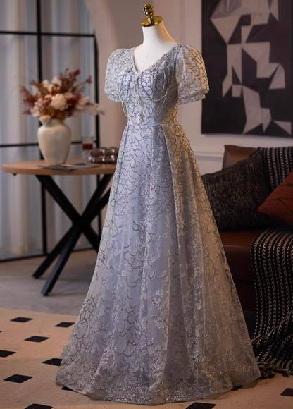 Luxury V Neck Lace-Up A-Line Short Sleeve Sweet 16th Gowns Crystals Beading Sequins Prom Dress AP5101