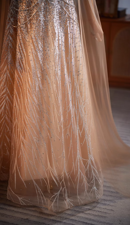 Sweet Off-Shoulder A-Line Beading Sweet 16th Dresses Sequins Long Tulle Sleeve Prom Dress AP5106