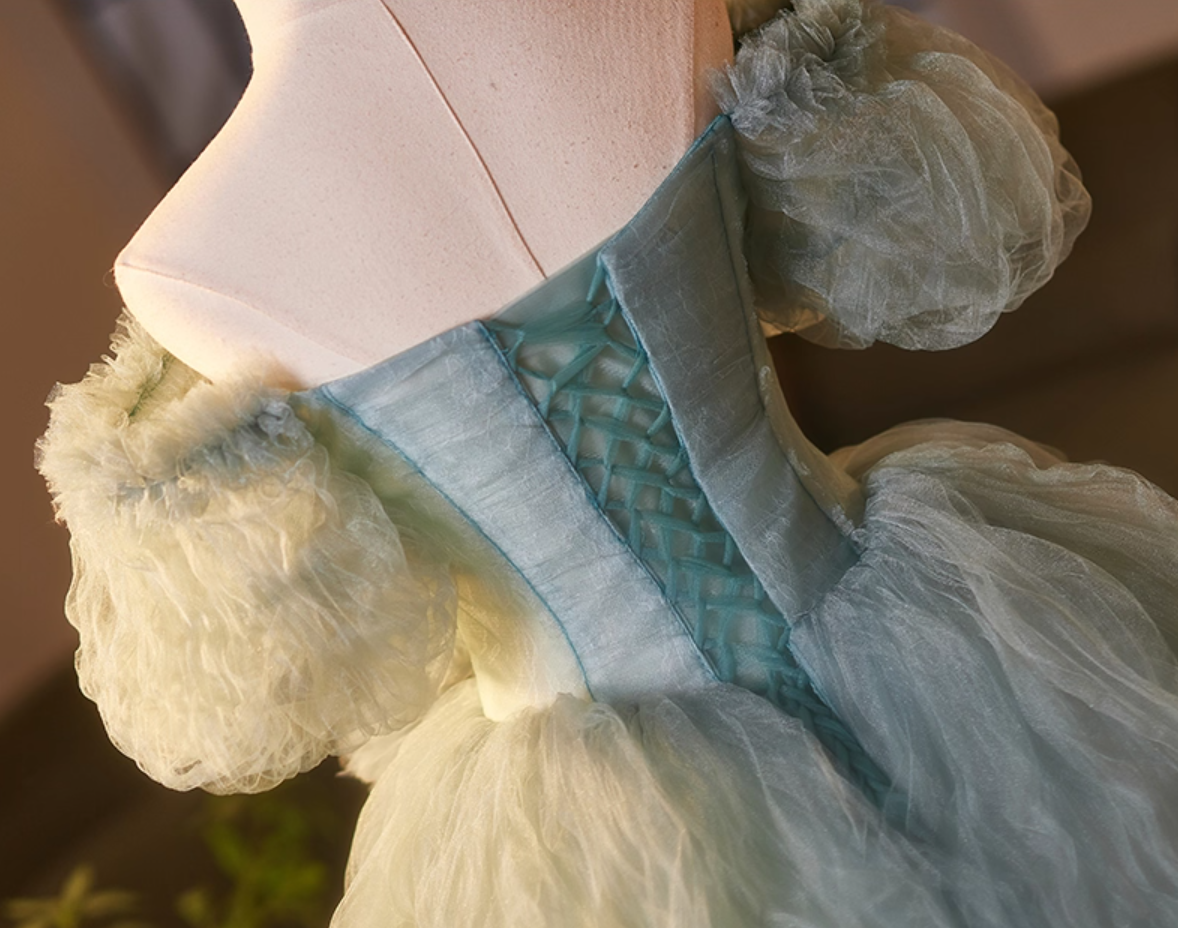 Cute Off-Shoulder A-Line Ruffled Tulle Sweet 16th Dresses Handmade Flowers Beads Prom Dress AP5107