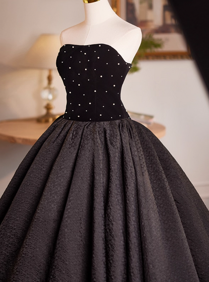 Dreamy Strapless A-Line Black Sweet 16th Gowns Beading Prom Dress AP5110