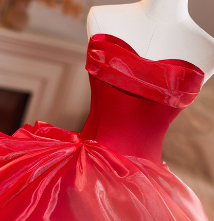 Ethereal Strapless A-Line Red Sweet 16th Gowns Handmade Flowers Prom Dress AP5111