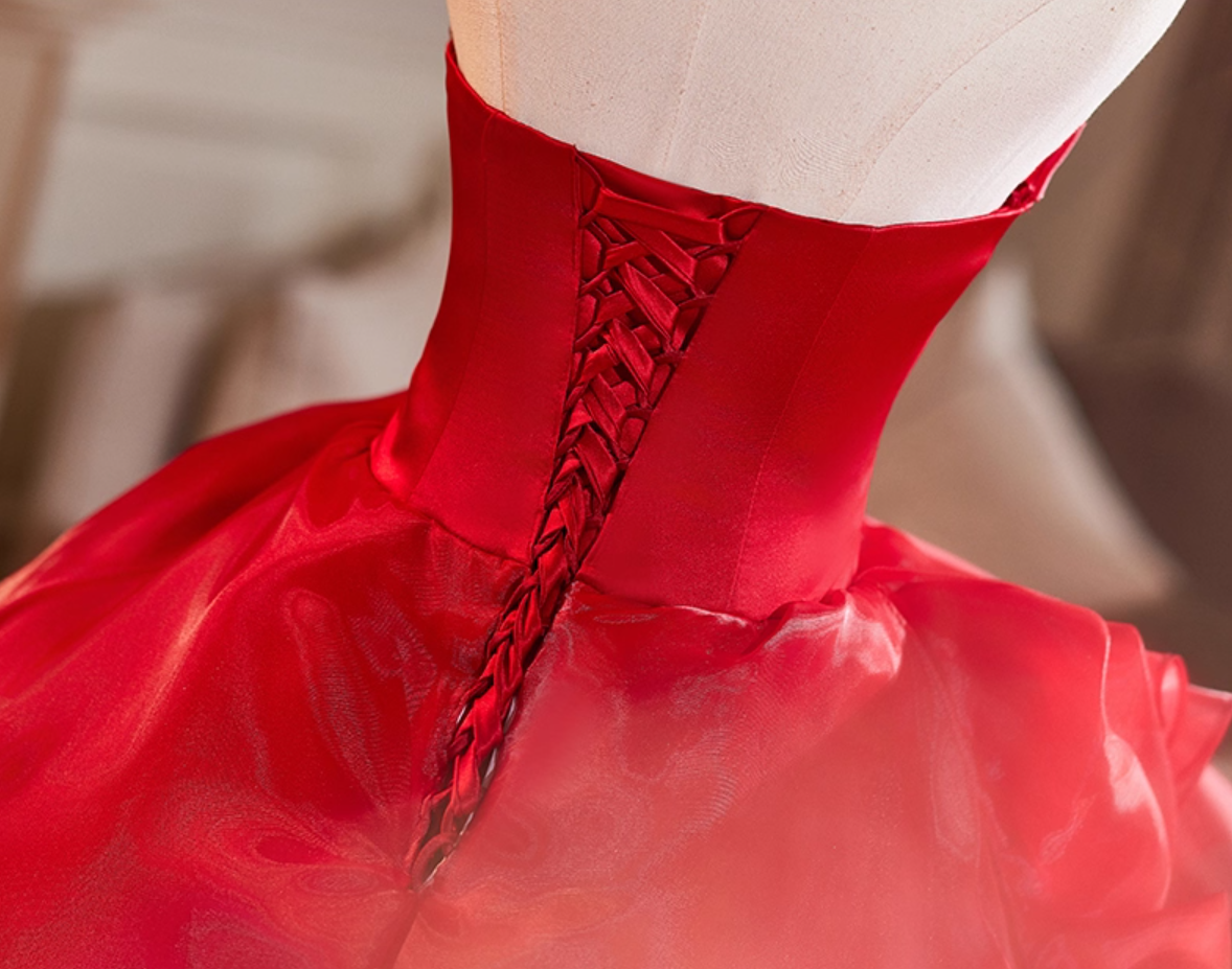 Ethereal Strapless A-Line Red Sweet 16th Gowns Handmade Flowers Prom Dress AP5111