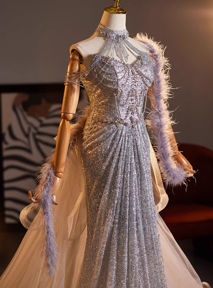 Alluring Strapless Evening Mermaid Dress Sequins Beading Prom Dress AP5114