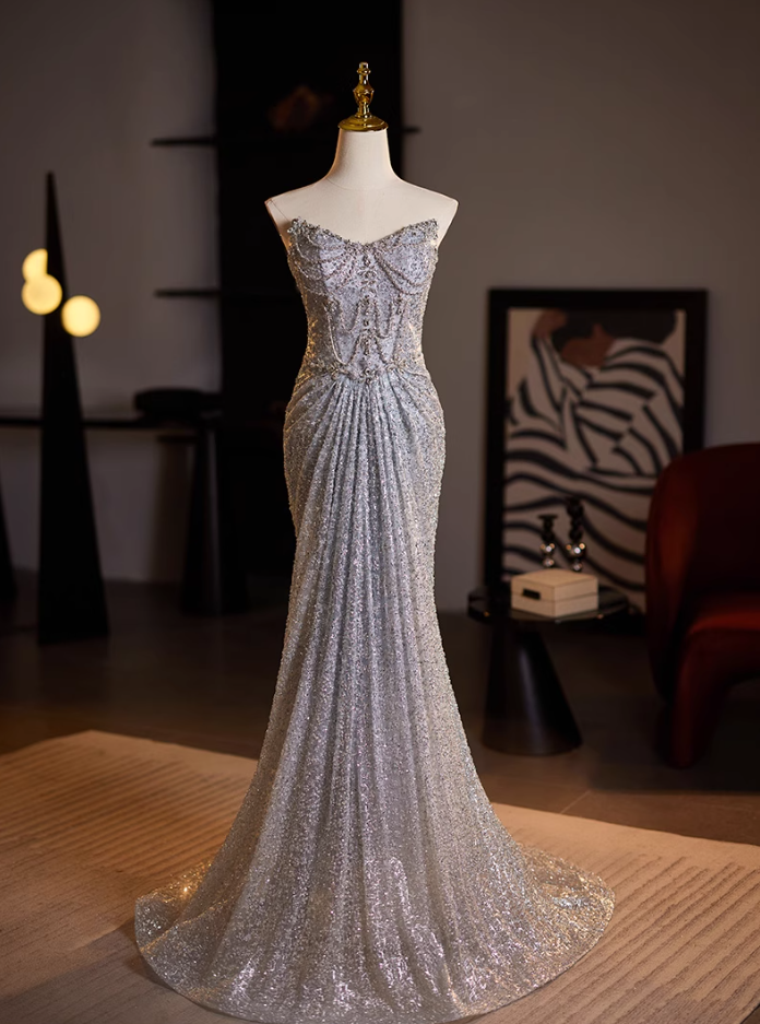Alluring Strapless Evening Mermaid Dress Sequins Beading Prom Dress AP5114