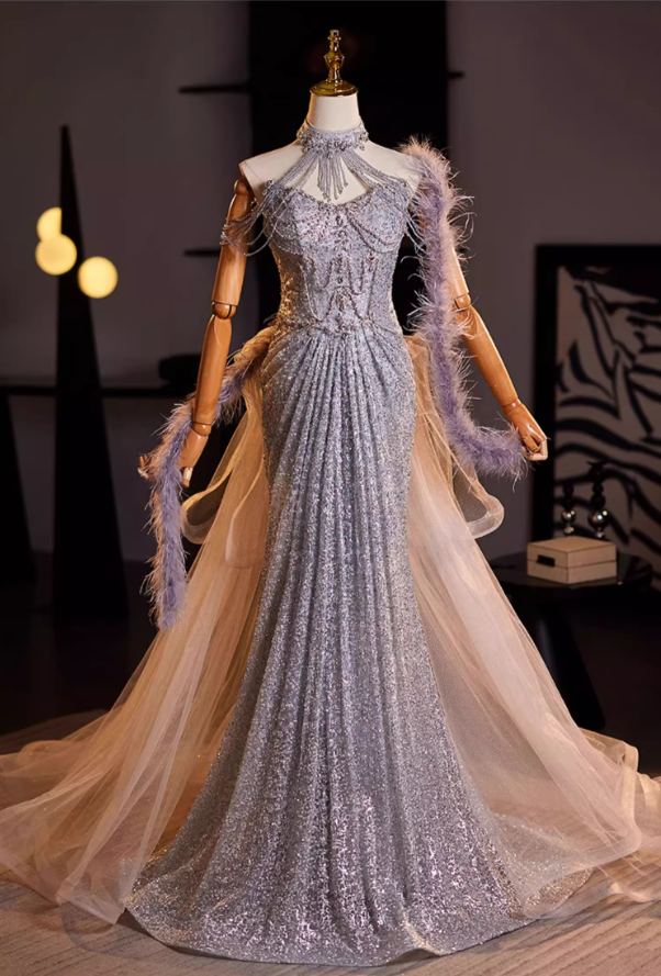 Alluring Strapless Evening Mermaid Dress Sequins Beading Prom Dress AP5114