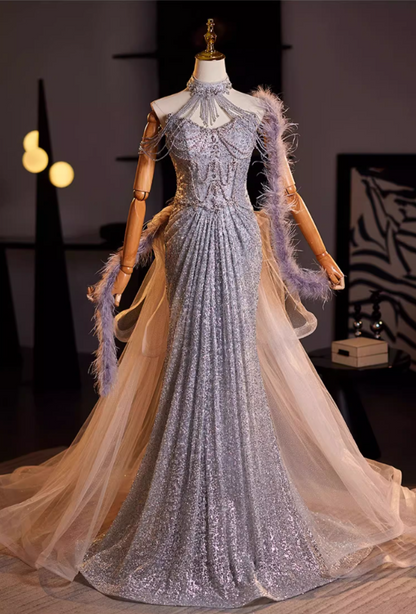 Alluring Strapless Evening Mermaid Dress Sequins Beading Prom Dress AP5114