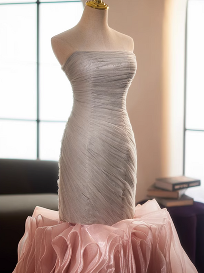 Dramatic Strapless Evening Mermaid Dress Ruffles Tulle Prom Dress AP5118