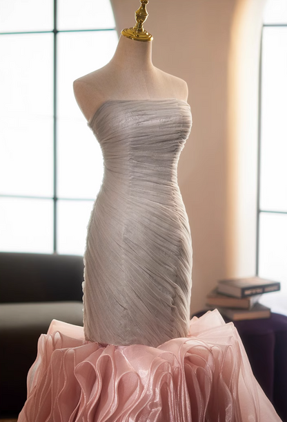 Dramatic Strapless Evening Mermaid Dress Ruffles Tulle Prom Dress AP5118