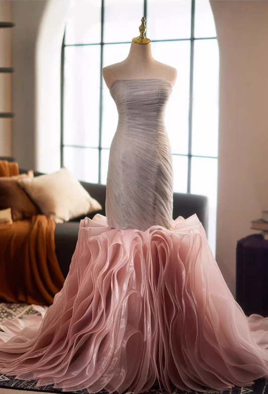 Dramatic Strapless Evening Mermaid Dress Ruffles Tulle Prom Dress AP5118