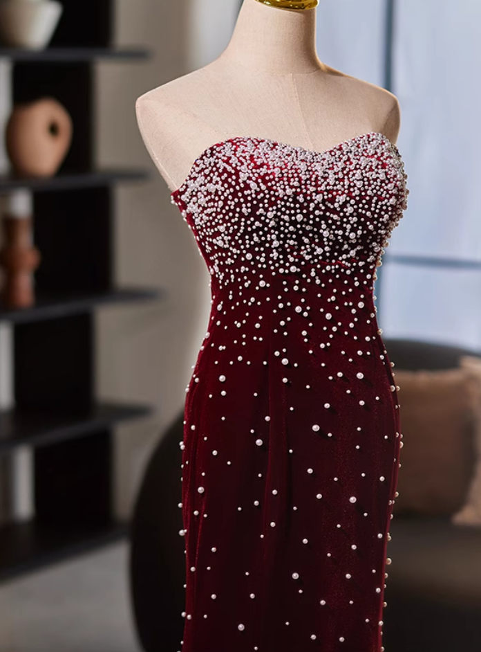 Stunning Strapless Evening Mermaid Dress Beads Red Prom Dress AP5119