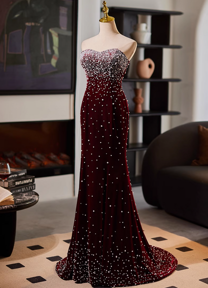 Stunning Strapless Evening Mermaid Dress Beads Red Prom Dress AP5119