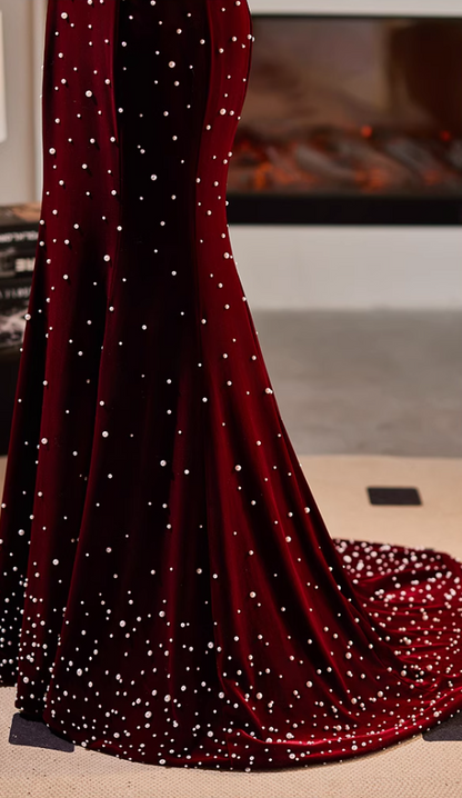 Stunning Strapless Evening Mermaid Dress Beads Red Prom Dress AP5119