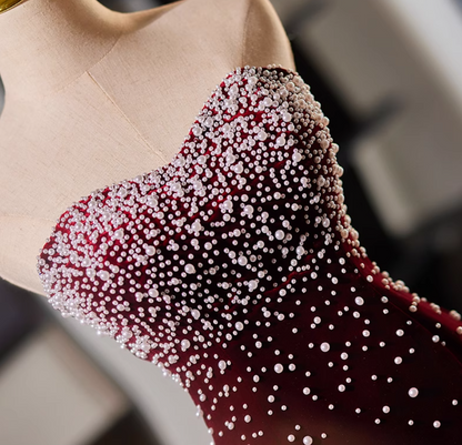 Stunning Strapless Evening Mermaid Dress Beads Red Prom Dress AP5119