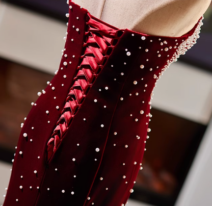 Stunning Strapless Evening Mermaid Dress Beads Red Prom Dress AP5119