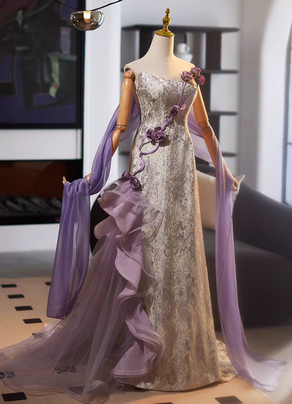 Novelty Sheath Strapless Ruffles Tulle Sweet 16th Dresses 3D Floral Jacquard Prom Dress AP5120