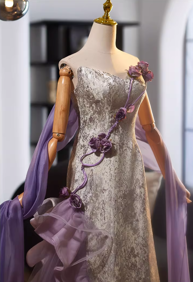 Novelty Sheath Strapless Ruffles Tulle Sweet 16th Dresses 3D Floral Jacquard Prom Dress AP5120