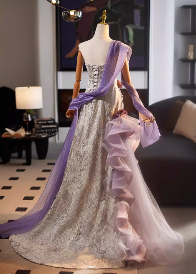 Novelty Sheath Strapless Ruffles Tulle Sweet 16th Dresses 3D Floral Jacquard Prom Dress AP5120