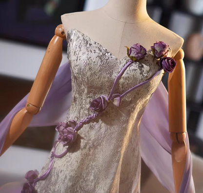 Novelty Sheath Strapless Ruffles Tulle Sweet 16th Dresses 3D Floral Jacquard Prom Dress AP5120