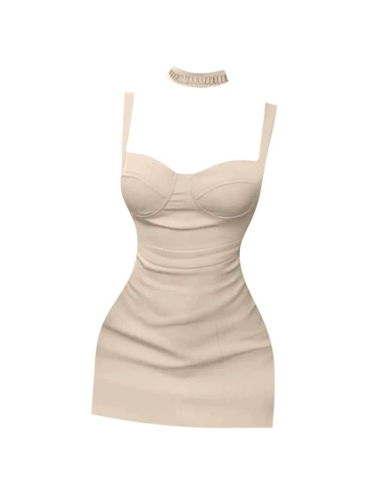 Stylish Square Neck Spaghetti Strap Cocktail Parties Mini Skirt Corset-Style Ruched Bodycon Short Dress AP5132