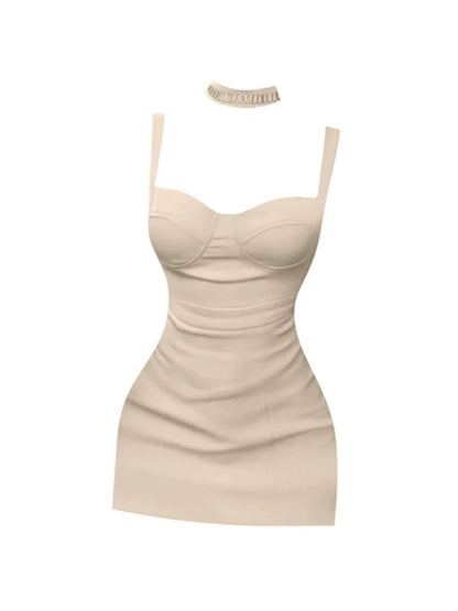 Stylish Square Neck Spaghetti Strap Cocktail Parties Mini Skirt Corset-Style Ruched Bodycon Short Dress AP5132