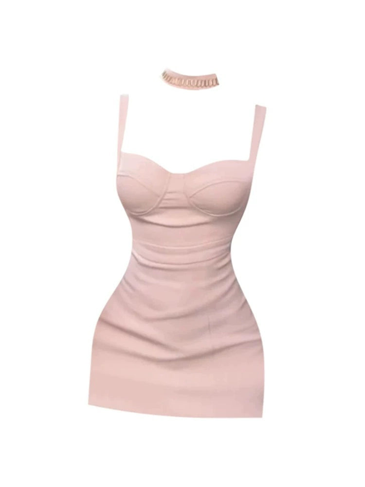 Stylish Square Neck Spaghetti Strap Cocktail Parties Mini Skirt Corset-Style Ruched Bodycon Short Dress AP5132