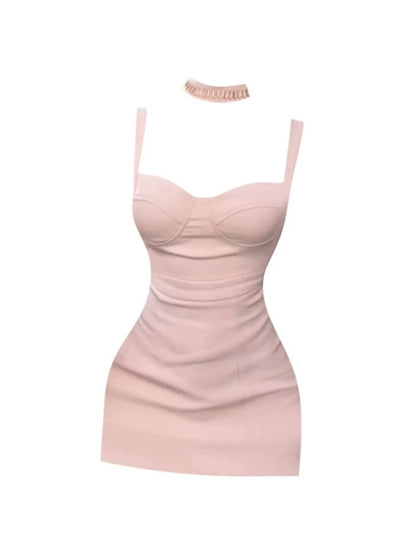 Stylish Square Neck Spaghetti Strap Cocktail Parties Mini Skirt Corset-Style Ruched Bodycon Short Dress AP5132