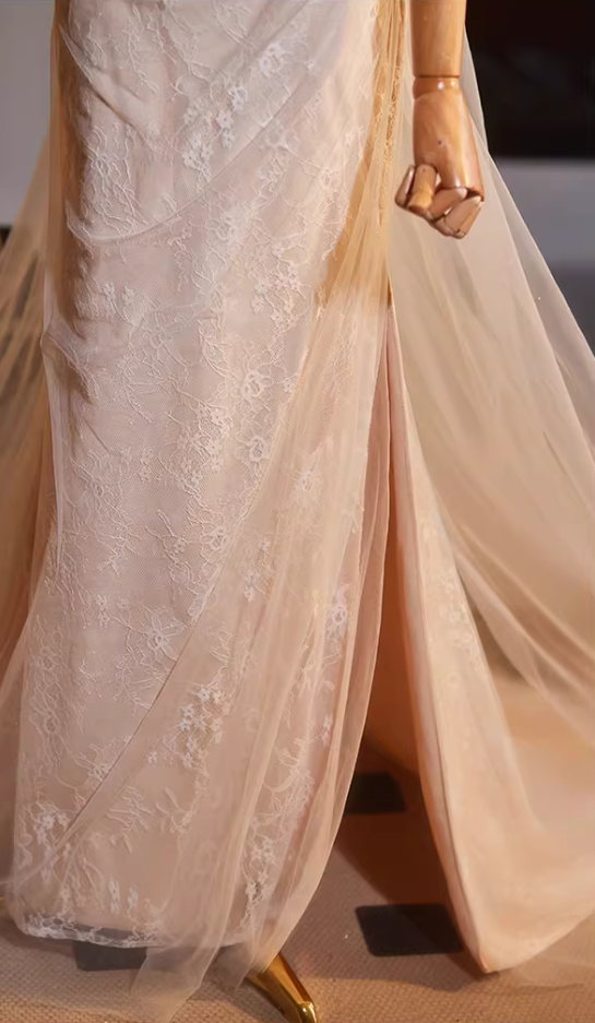 Fancy Off-Shoulder Mermaid High-Slit Bridal Gowns Lace Tulle Wedding Dress AP5143