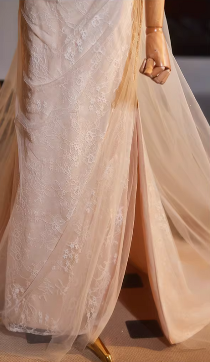 Fancy Off-Shoulder Mermaid High-Slit Bridal Gowns Lace Tulle Wedding Dress AP5143