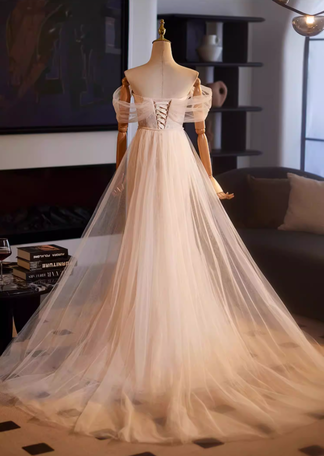 Fancy Off-Shoulder Mermaid High-Slit Bridal Gowns Lace Tulle Wedding Dress AP5143