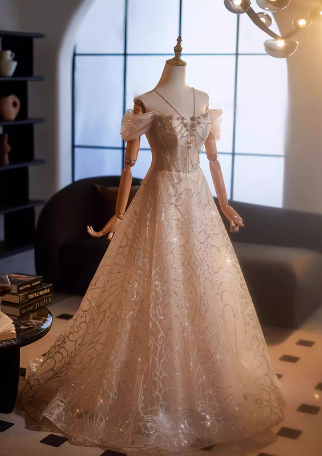 Delicate Off-Shoulder A-Line Sweet 16th Dresses Beading Sequins Prom Dress AP5144