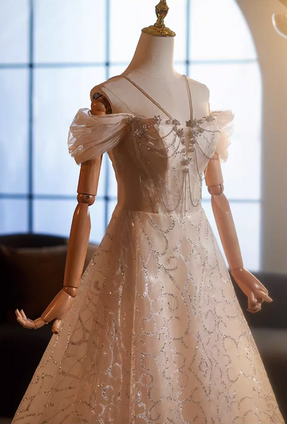 Delicate Off-Shoulder A-Line Sweet 16th Dresses Beading Sequins Prom Dress AP5144