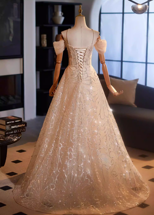 Delicate Off-Shoulder A-Line Sweet 16th Dresses Beading Sequins Prom Dress AP5144