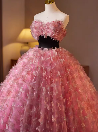 Maximalism Strapless A-Line Floral Sweet 16th Gowns Beads Appliques Prom Dress AP5145